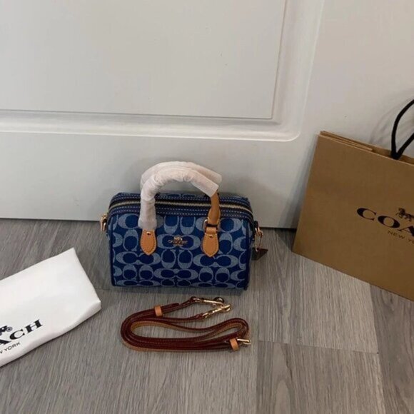 NWT Coach Mini Rowan Crossbody Bag In Signature Denim w/ Cherry Charm CY742 - Picture 4 of 7